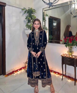 LC 890 Valvet Embroidered Kurti Plazzo Suit