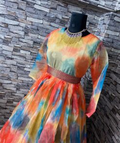 Shibori Style Digital Print Organza Gawn