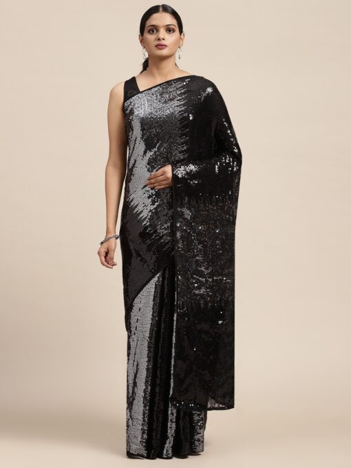 Heavy Georgette 2 colour Sequence Saree BT-292 Black