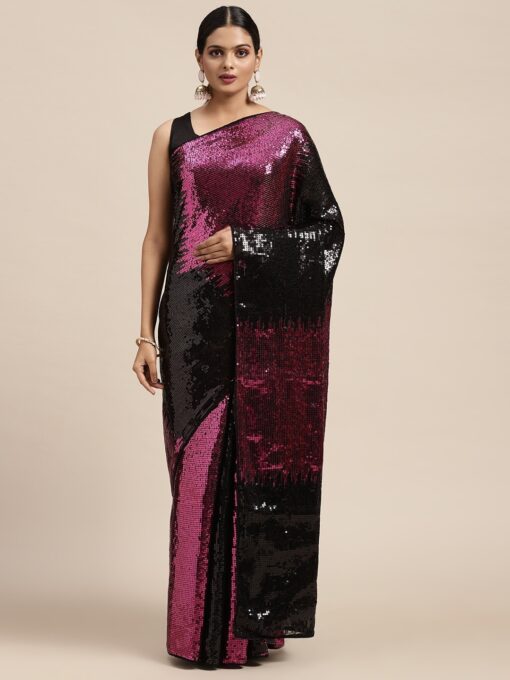 Heavy Georgette 2 colour Sequence Saree BT-292 Purple