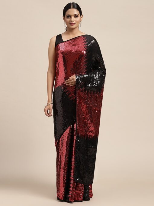Heavy Georgette 2 colour Sequence Saree BT-292 Red