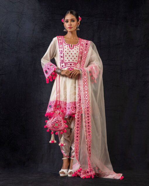 Mirror Work Rajwadi Silk Patiala Suit
