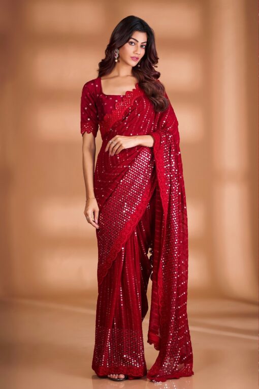 Soft Georgette Sequance Thread Work Saree BT-361