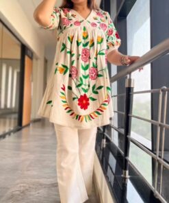 Thread Embroidered Cotton Top & Pant