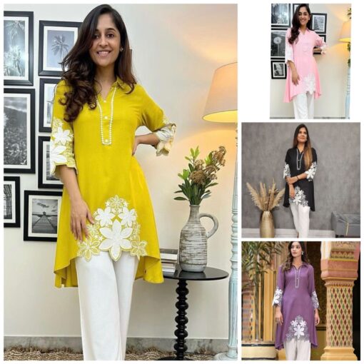 Thread Embroidered Roman Silk Top & Pant