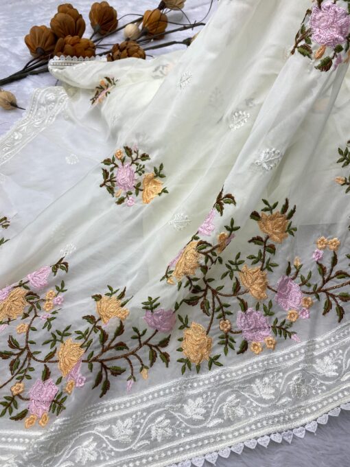 Thread Work Heavy Viscose Organza Saree