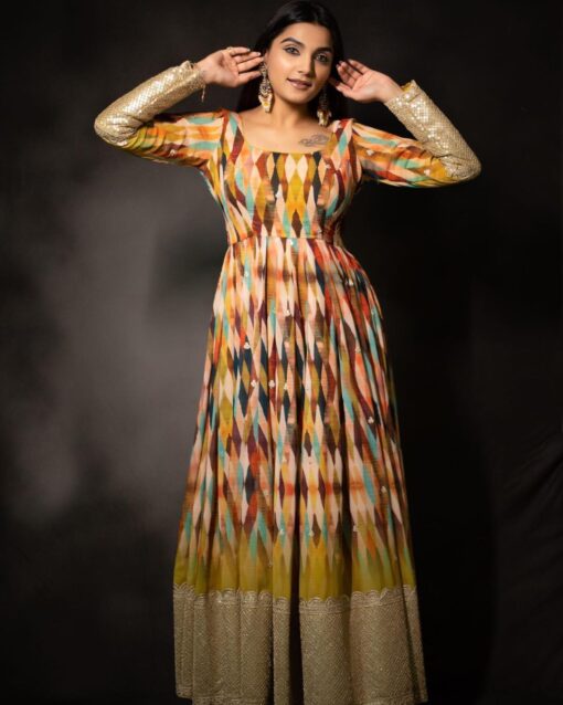 Digital Printed Sequance Work Georgette Suit