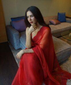 Diwali Special Organza Silk Embroidered Red Saree