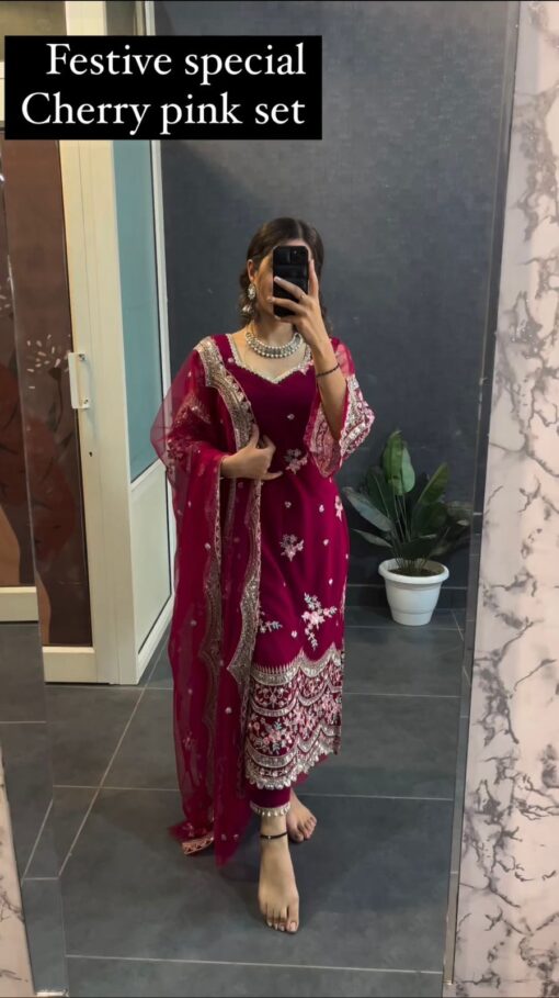 Diwali Special Sequance Work Georgette Red Suit