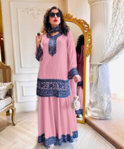 Faux Georgette Embroidered Plazo Suit