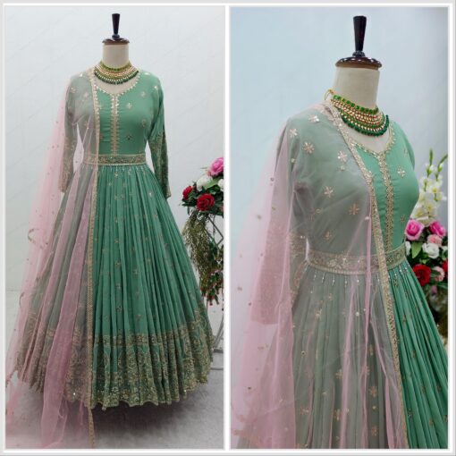 Faux Georgette Sequance Work Gown