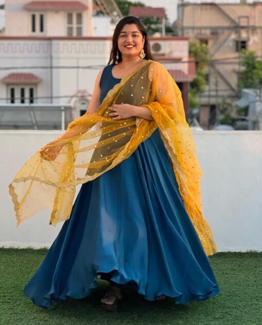 Faux Georgette Solid Shade Padded Gown