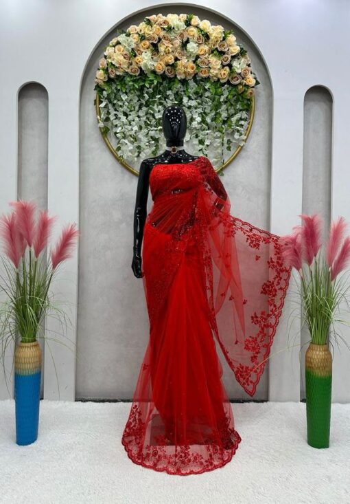 Karwa Chauth Special Sequance Work Net Saree