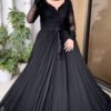 Lace Work Georgette Black Gown With Tassels