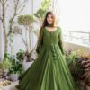 Lace Work Georgette Green Gown With Tassels