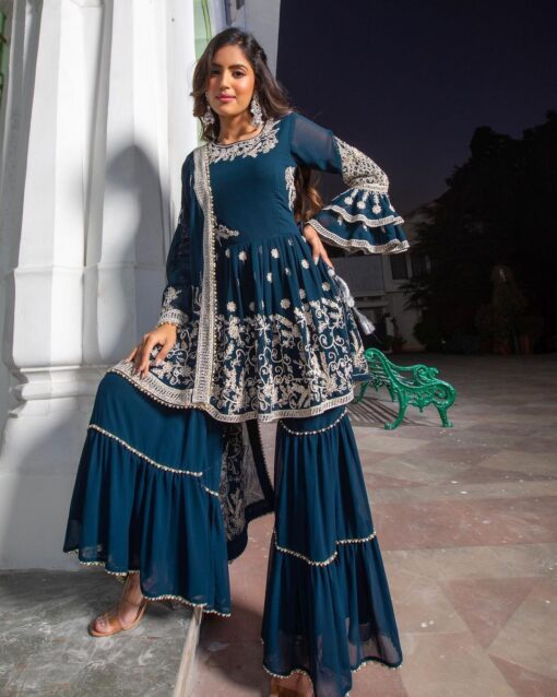 Moti Lace Work Party Wear Kediya Plazo Suit