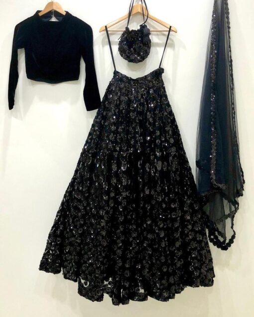 Navratri Special Black Sequance Work Velvet Lehenga Choli