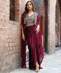 Organza Silk Indo Western Dress Choli Dhoti & Shrug