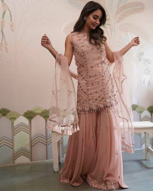 Sequance & Mirror Work Georgette Plazo Suit