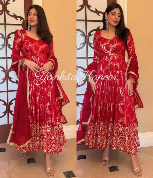 Sequance Work Georgette Red Suit