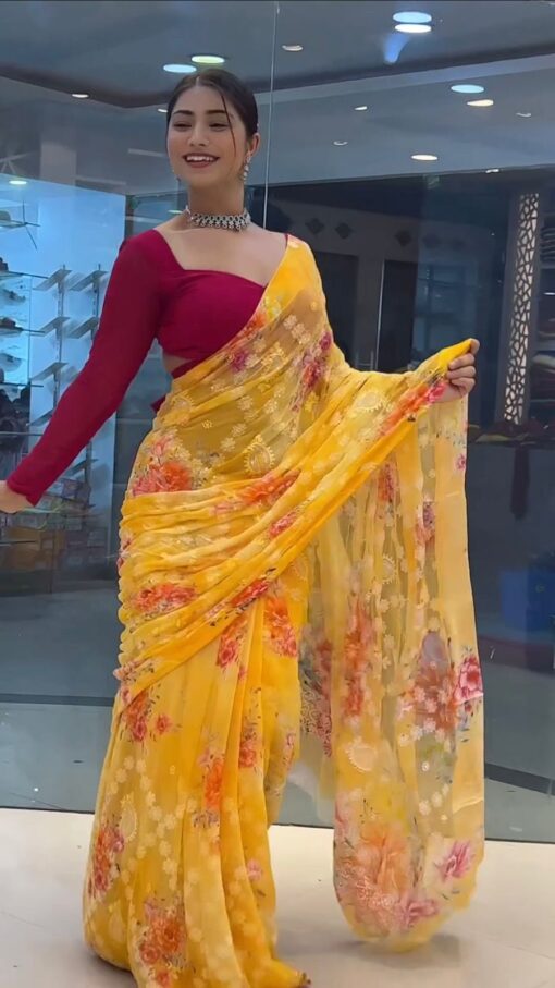 Sequance Work Printed Georgette Saree
