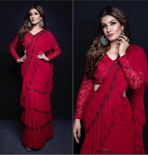 Sequance Work Ruffle Georgette Bollywood Saree