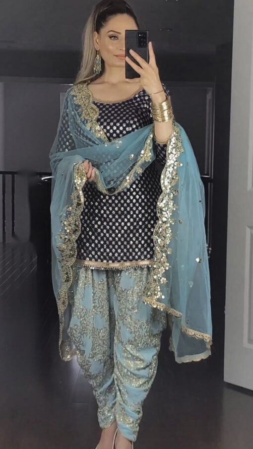 Sequence Work Georgette Party Wear Top & Dhoti Salwar