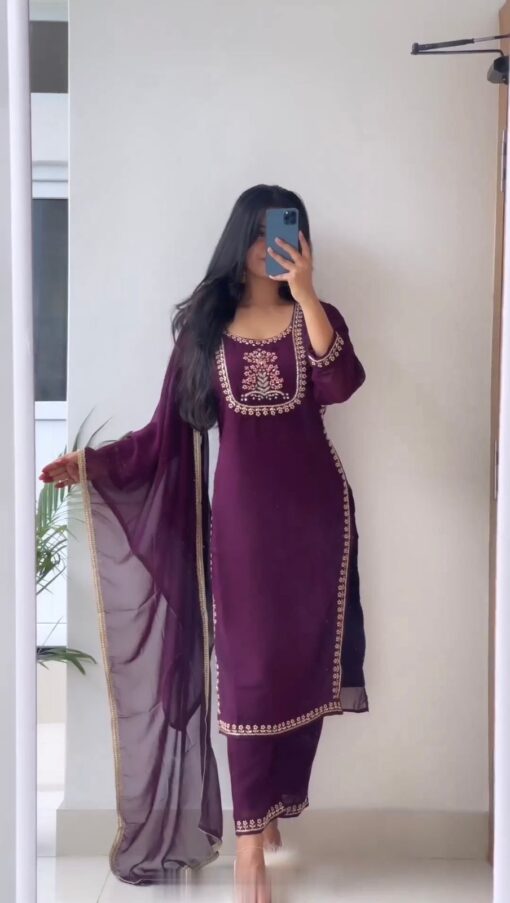 Thread Embroidered Faux Georgette Suit