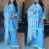 Thread Work Reyon Sky Blue Plazo Suit