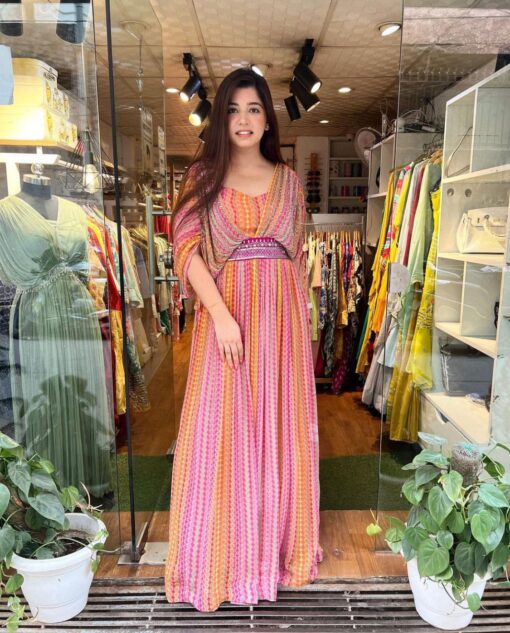 Bollywood Printed Georgette Gown With Embroidery