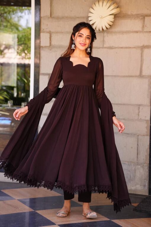 Chocolate Brown Readymade Georgette Suit