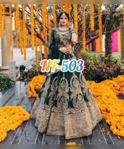 Dark Green Malay Satin Silk Lehenga Choli