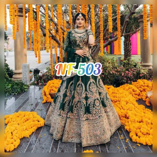 Dark Green Malay Satin Silk Lehenga Choli