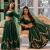 Dark Green Satin Silk Embroidered Lehenga Choli