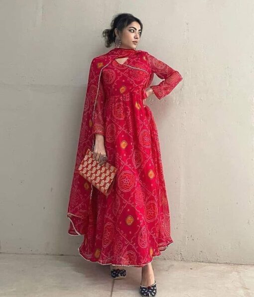 Digital Printed Georgette Red Suit
