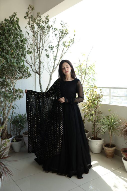Faux Georgette Black Suit