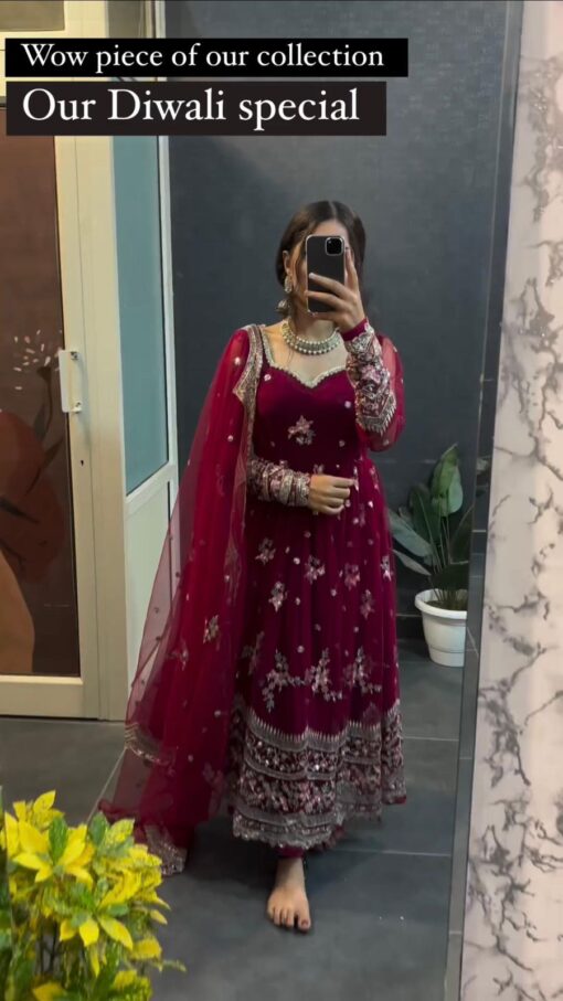 Faux Georgette Sequence Work Suit