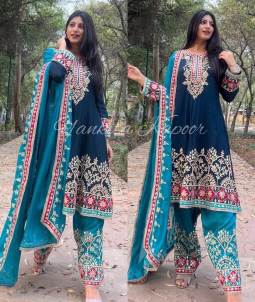 Georgette Embroidered Kurti Plazzo Suit