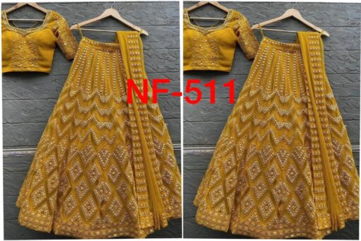 Georgette Sequence Work Golden Yellow Lehenga Choli