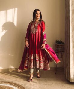 Heavy Embroidered Butter Silk Anarkali Gown