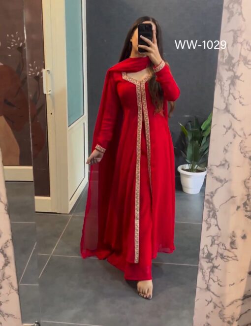 Nayra Cut Georgette Red Sharara Suit