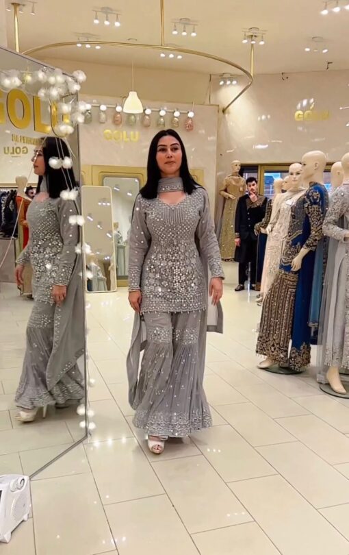 Pearl Lace Work Georgette Sharara Suit