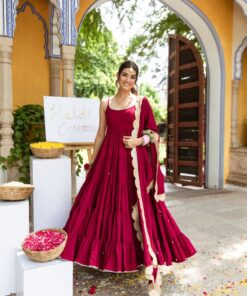 Ruffle Style Georgette Padded Gown