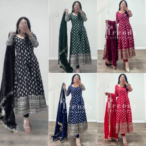 Sequence Work Faux Georgette Padded Gown