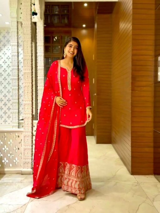 Sequence Work Faux Georgette Plazo Suit