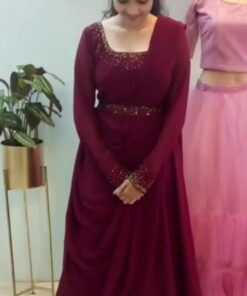 Umbrella Flair Fox Georhette Maroon Gown