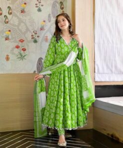 Butter Silk Pompom Lace Work Anarkali Gown