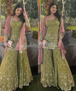 Faux Georgette Sequence Embroidered Sharara Suit