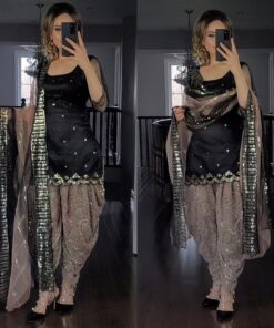 Faux Georgette Sequence Work Kurti Dhoti Salwar Suit