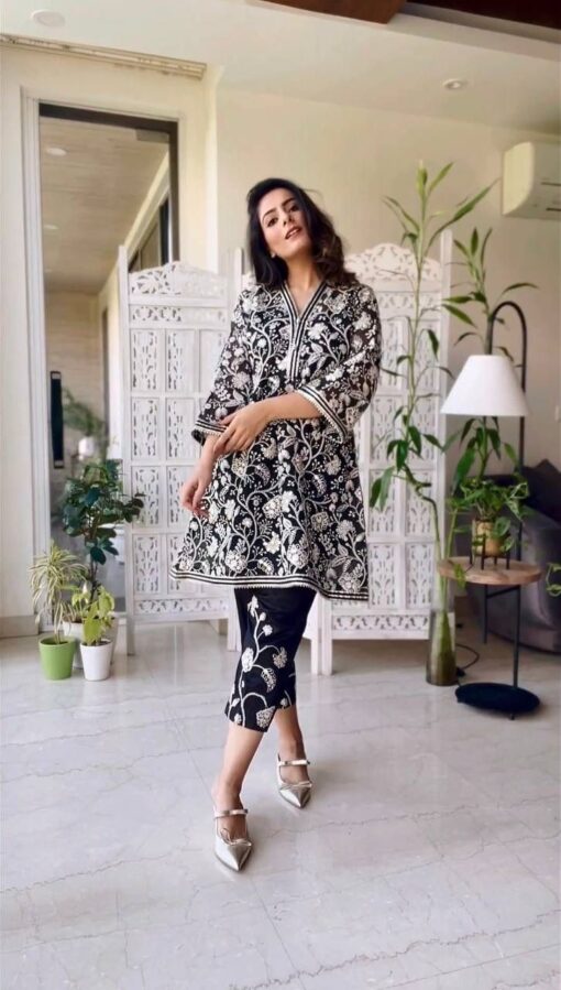 Georgette Embroidered Kurti Pant Suit